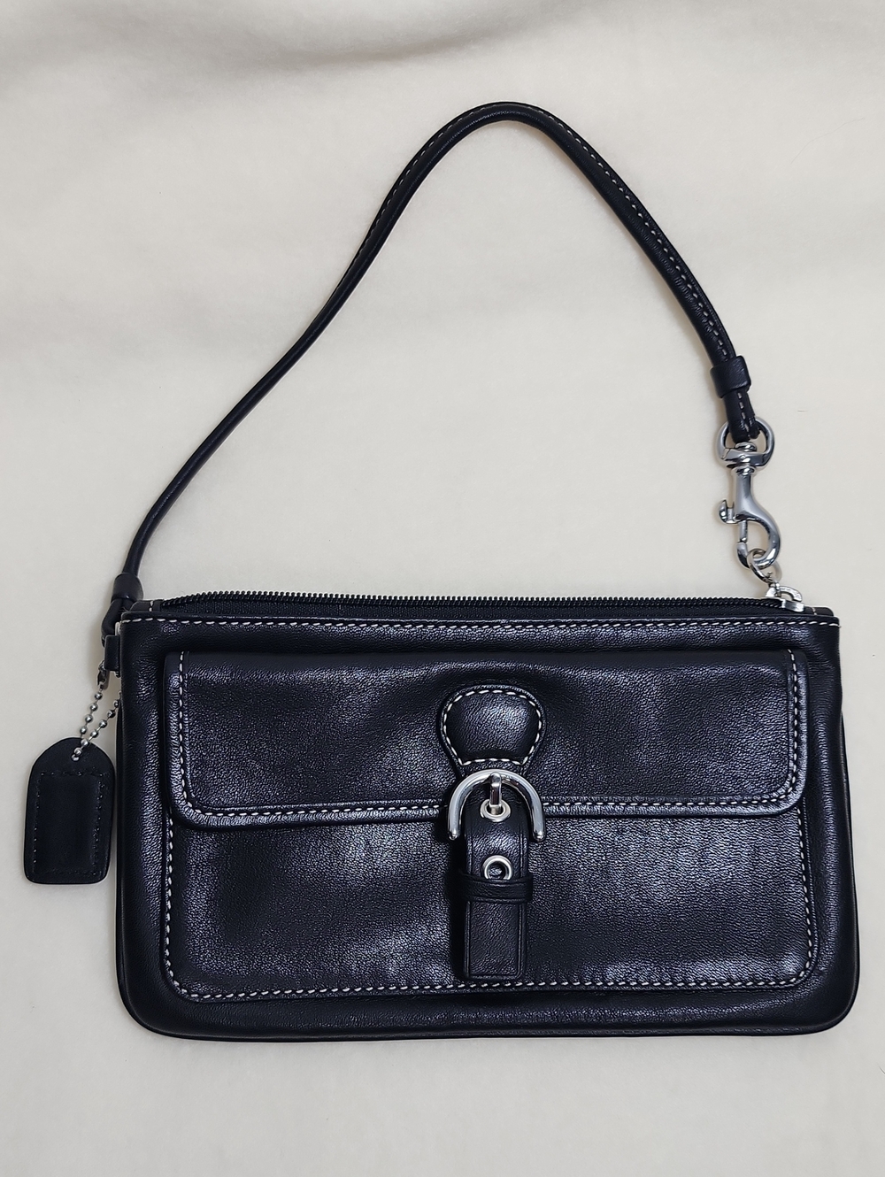 Coach Black Leather Wristlet with Silver Buckle